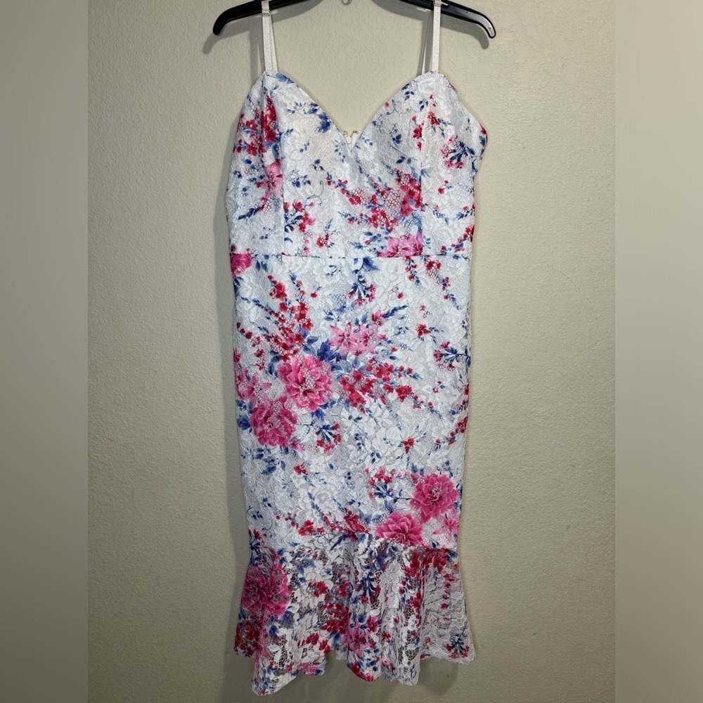 GUESS Womens Floral Pink Hem Spaghetti Strap Sweetheart Neckline Sheath Dress 14